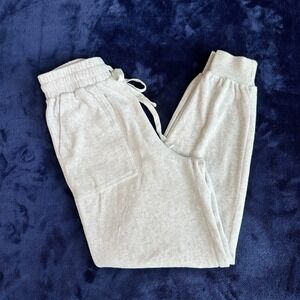 Every Velour Jogger Womens Pants S Elastic Waist Pull-On  Off White